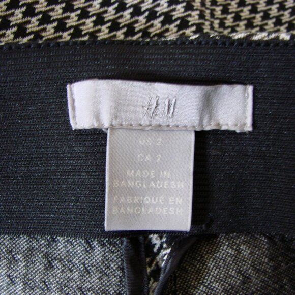 H&M Houndstooth Pants Trousers High Waist Black Brown Cream Stretch Flat Front 2 - Picture 3 of 13